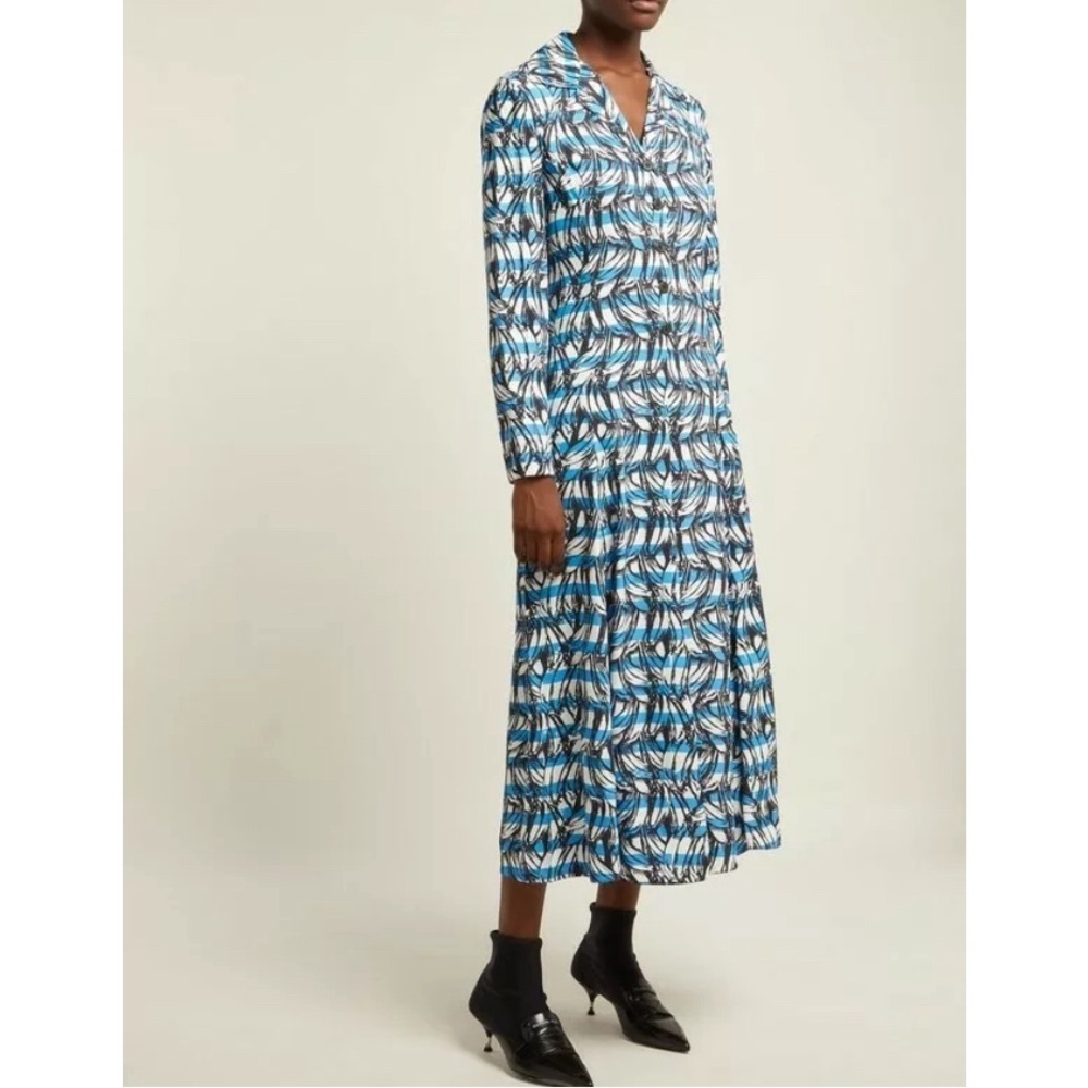 PRADA‎ Banana Stripe Collared Midi Dress